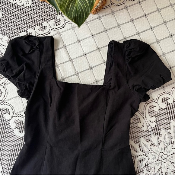 Zara Linen Black Puff Sleeve Backless Dress size Large - Picture 3 of 6